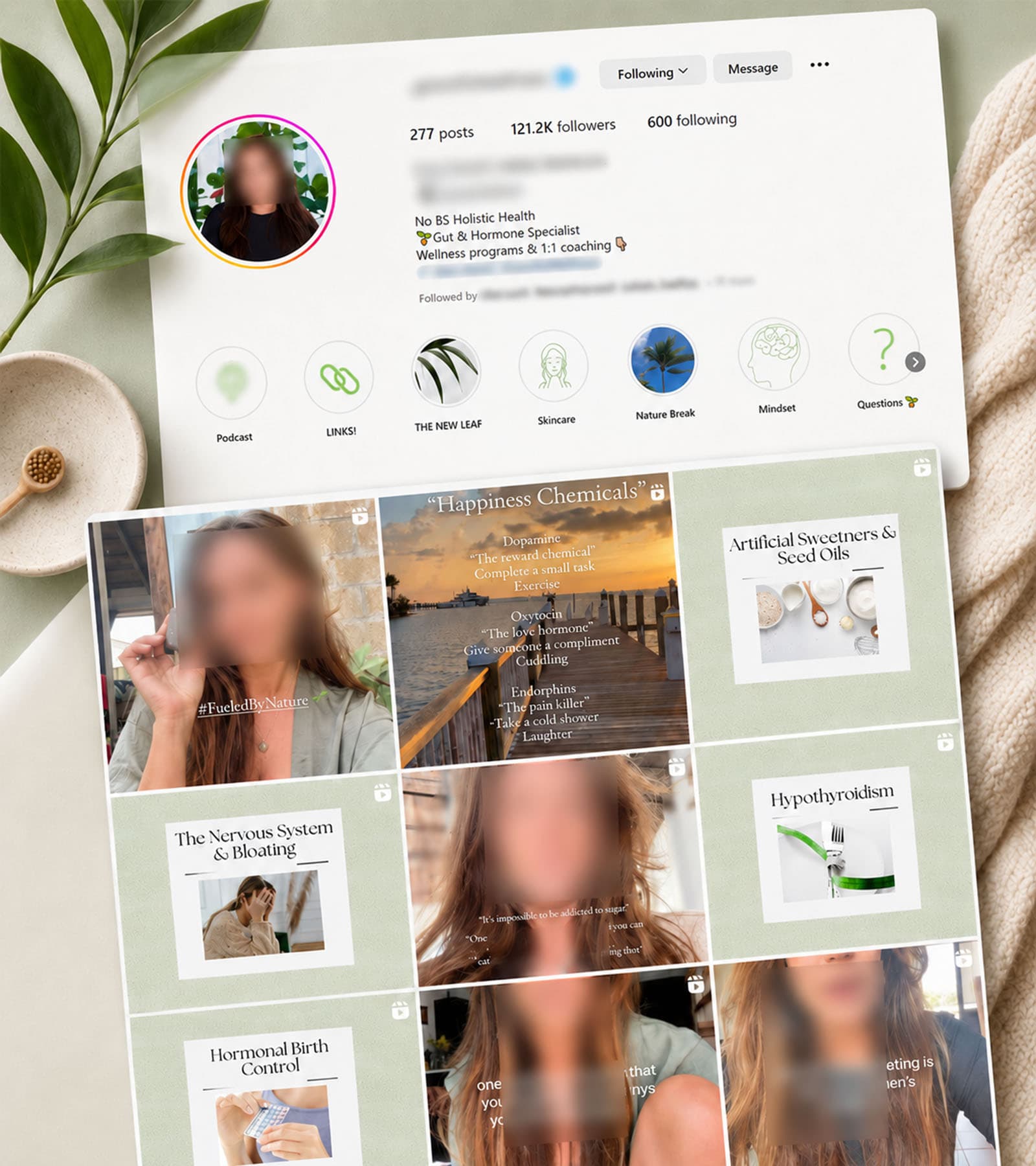 Graceful Wellness reels grid showing organic view counts from 17.6K to 568K