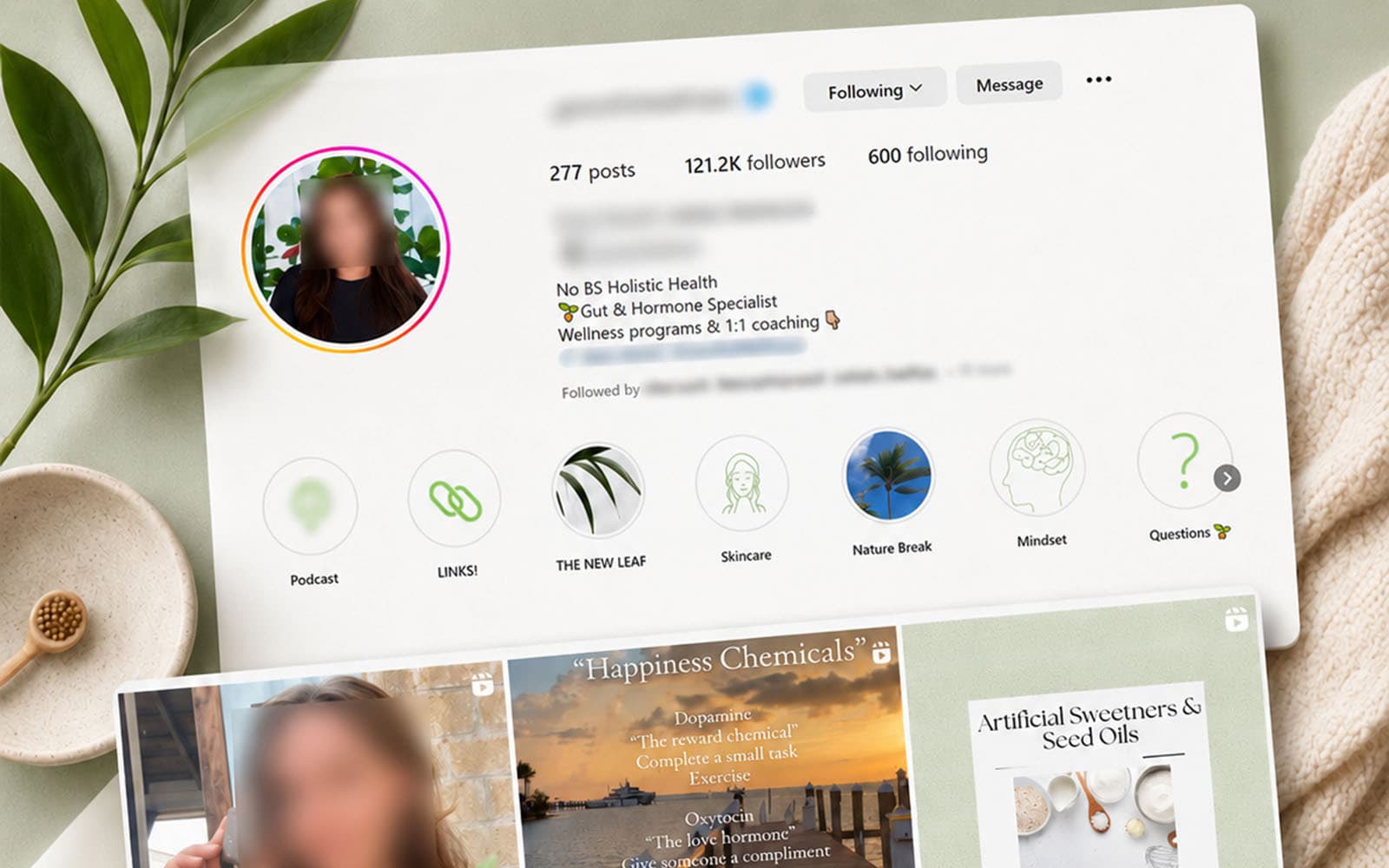 Graceful Wellness reels grid showing organic view counts from 17.6K to 568K