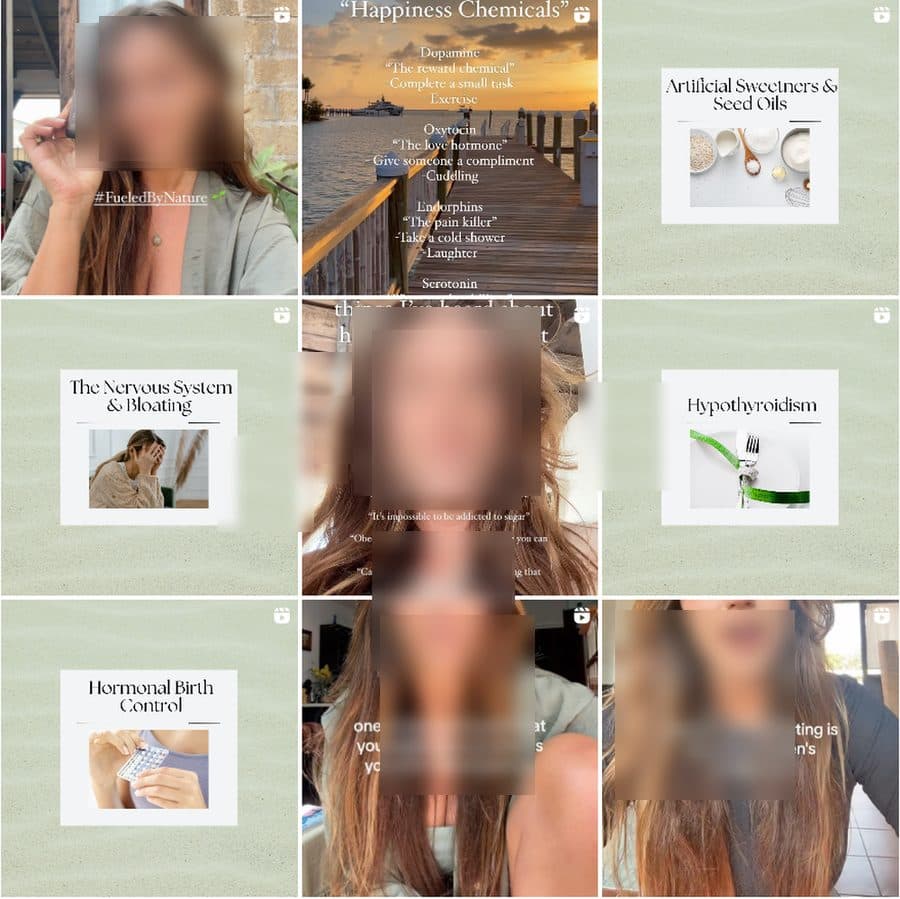 Graceful Wellness content grid after, themed educational reels and posts