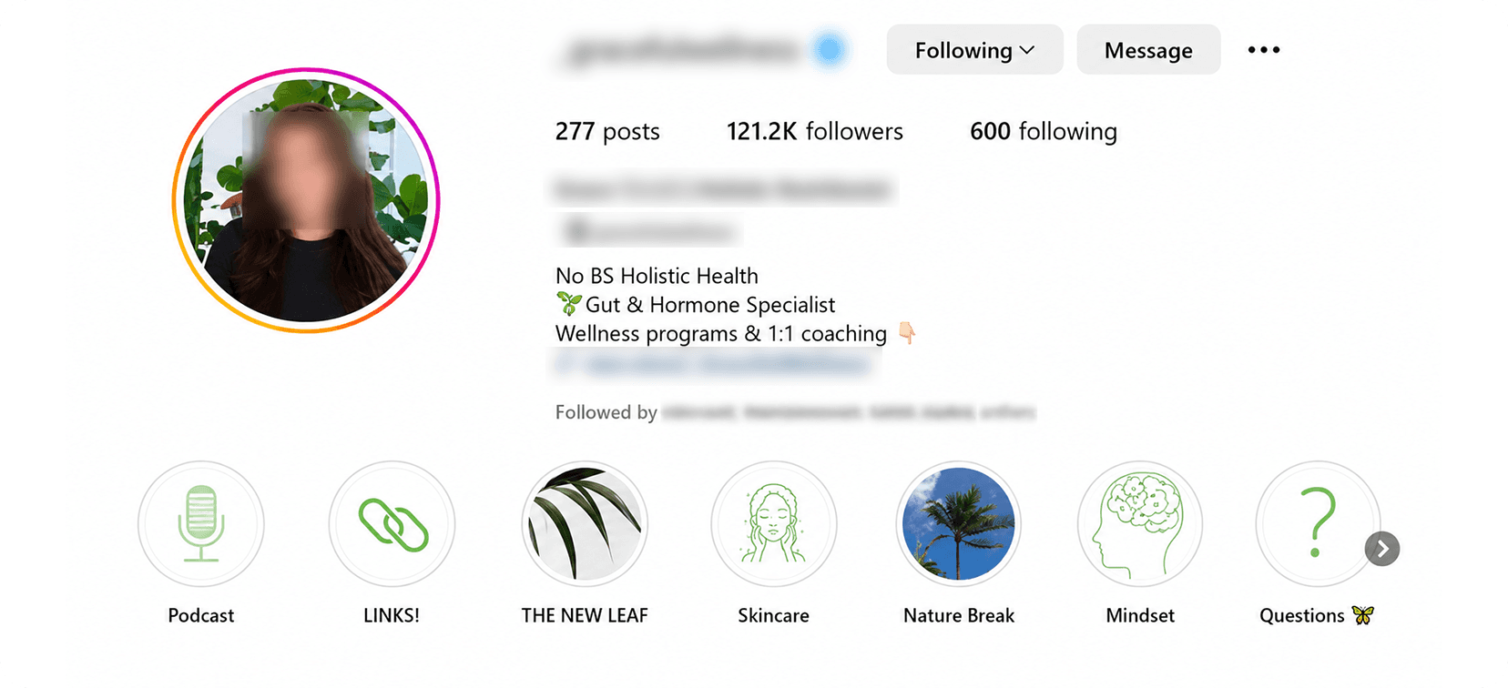 Graceful Wellness Instagram profile at 69.3K followers with an optimized bio and highlights