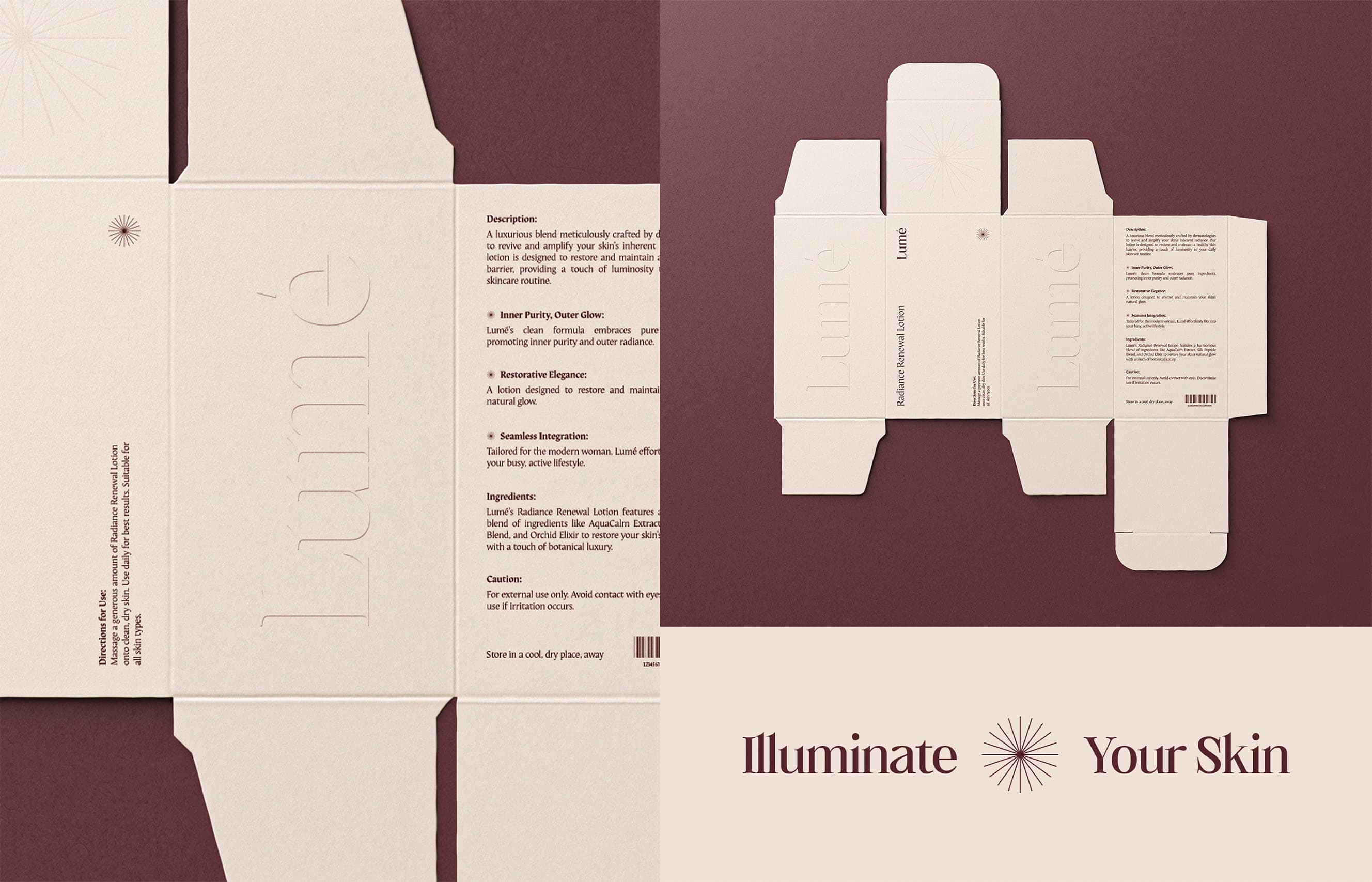 Print-ready carton dieline for Lumé Skincare