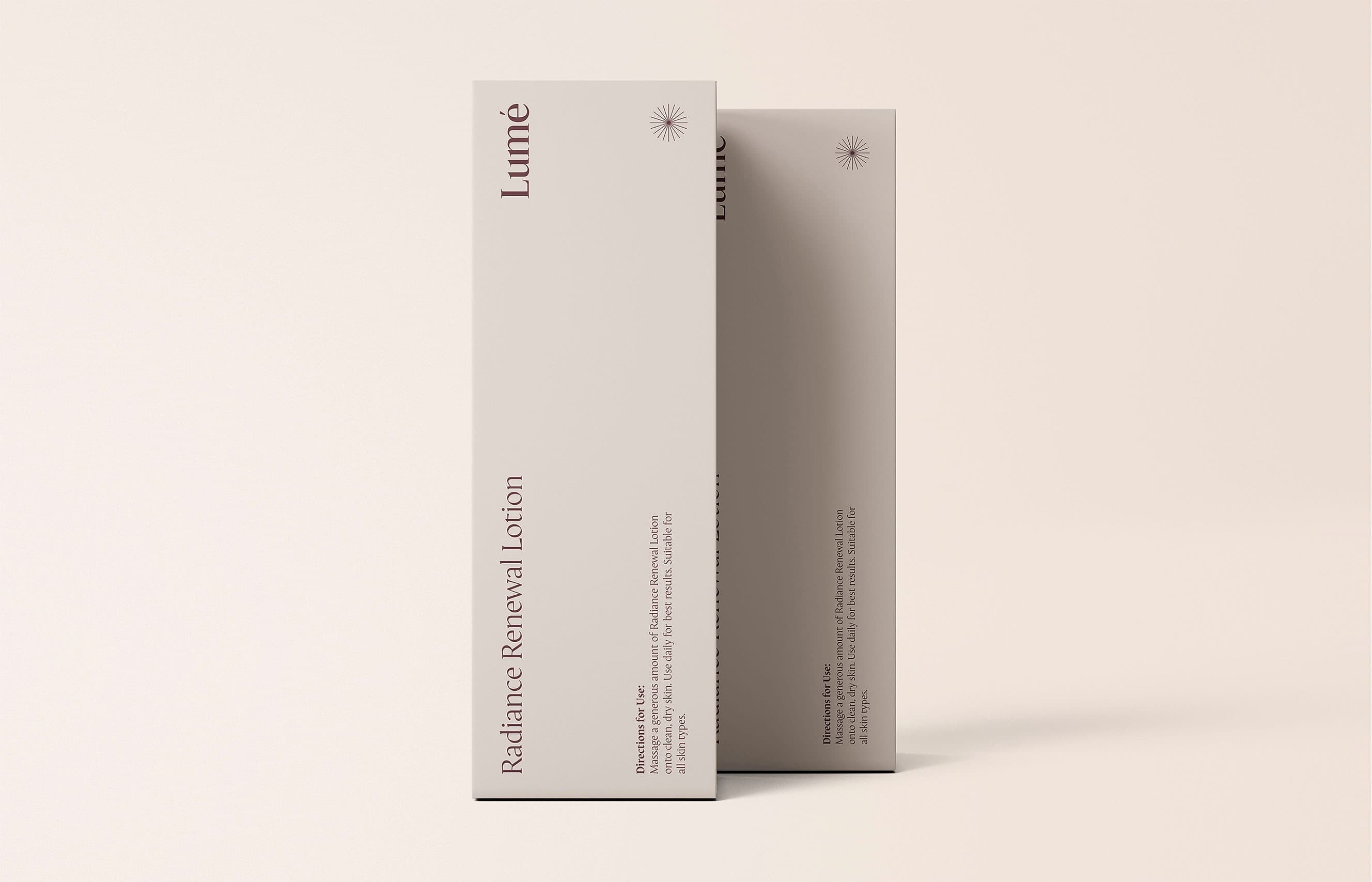 Lumé Skincare carton standing, front face