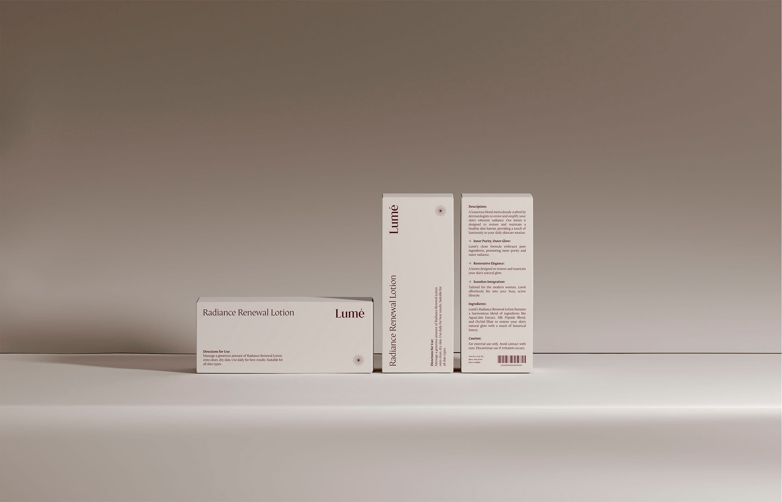 Lumé Skincare carton system shown front and back