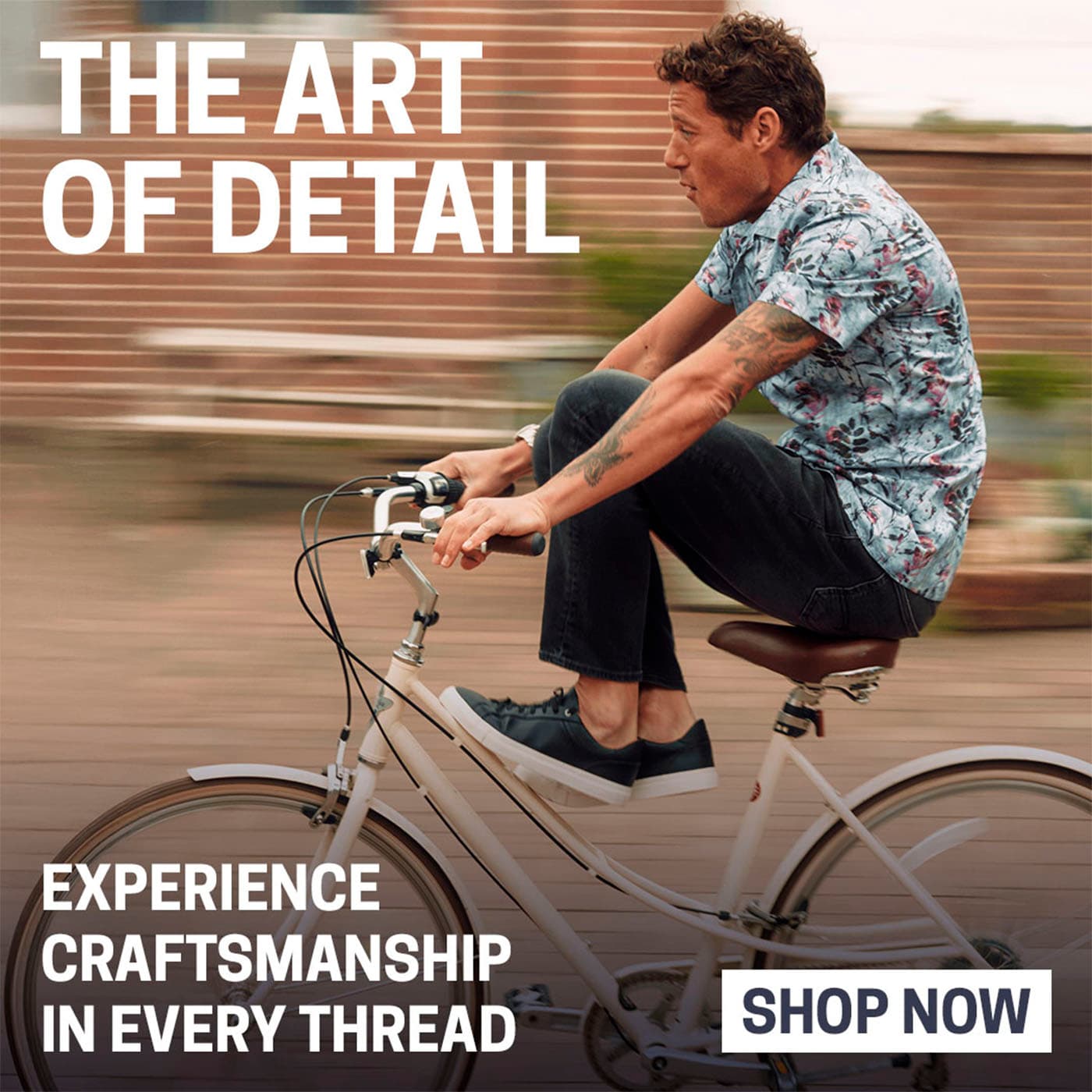Blake Mill printed shirt worn on a moving bicycle, The Art of Detail